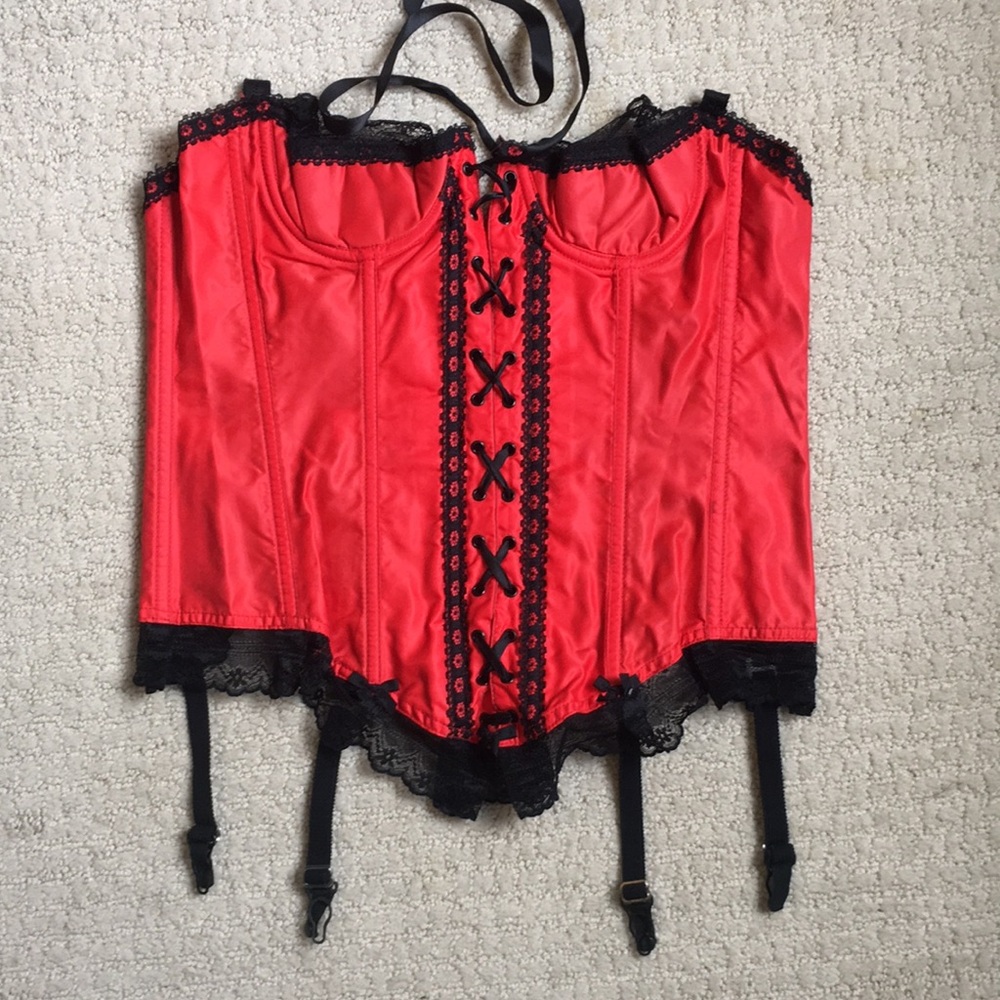 Vintage Sexy Corset Satin Lace Up Bustier with garter belts.